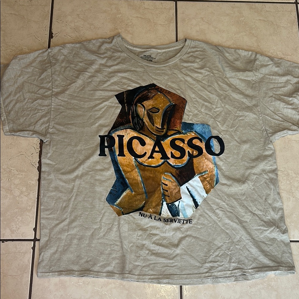 Picasso Nu a la Serviette Art Graphic T-Shirt Mens 2XL Oatmeal Beige Cotton Tee